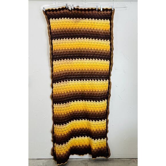 Handmade Vintage Crochet Lap AFGHAN 60s 70s orange brown blanket Star Burst Fans - Picture 6 of 6